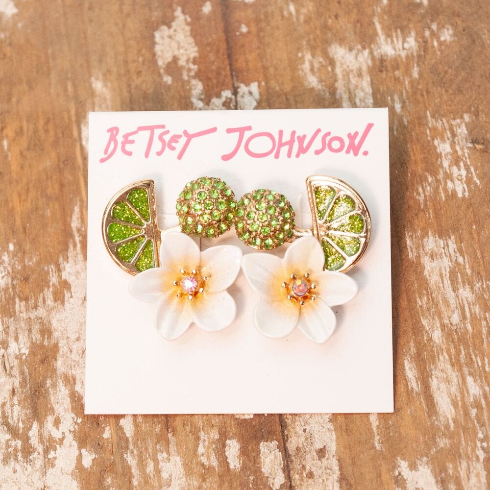 NWT Betsey Johnson Dogwood and Lime Slice Post Earrings